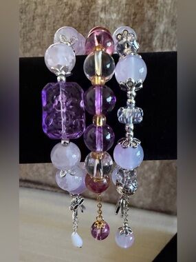 Handcrafted Purple Beaded Stretch Bracelet Set - Women Jewelry
